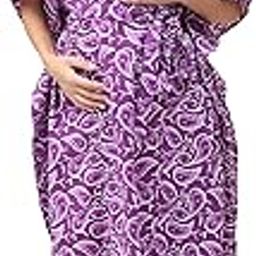 Printed Cotton Maternity Kaftan Calf Length/Maxi Nighty/Free Size/Feeding/Nursing/Zipper/Drawstring-image-66