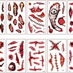 LOOM TREE 10 Pieces Cosplay Party Prop Face Scary Decal for Kids Women Men Teens Style A | Temporary Tattoos-image-9