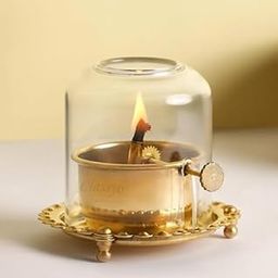 The Creative Heaven (Medium 3.5X3.5) Amazing Antique Golden Brass Akhand Diya Oil Lamp| Size:(Small Size) Inches with Lifting Screw Wick Holder and Borosilicate Glass Cover-image-84