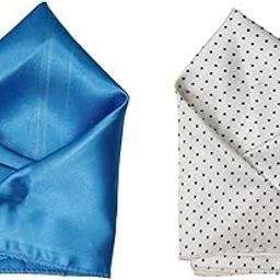 Men’s Pocket Square Combo – Light Blue Solid & White with Black Polka Dot Satin Handkerchief Set-image-56