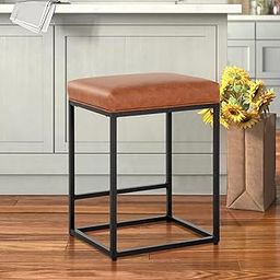 A M Export Upholstered Counter Height Bar Stools: Stylish Seating for Kitchen Islands, Faux Leather Cushion, and Sturdy Metal Frame - Modern and Functional Barstools (24 inch, Tan Brown)-image-25