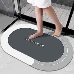 Gnexin Non Slip Thin Bath Mat Bathroom Rugs Super Absorbent Stain Resistant Quick Dry Soft Thin Washable Shower Bath Mats for Bathtub Side Floor (40 x 60 cm) (White Grey Design)-image-33
