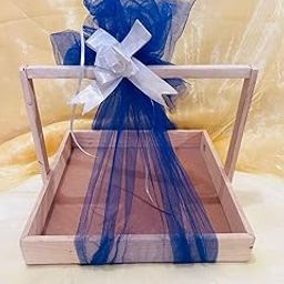 Vayu Art & Crafts Pine Wood Gift Hamper Basket with Handle Holiday Christmas Gifting Tray Pinewood Basket with MDF Base with Decoration Net & Decoration Flower (12x12x1.85") 30.5x30.5x4.5 CM-image-59