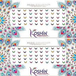KOSHIN Multi Color Half Moon Shape Small Size Forehead Bindi For Girls Women Ladies - Chand Bindi Pack 2-2