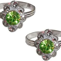 silver plated Flower desined bichua, toe ring with Green diamond for women pack of 1 pair-22