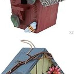 CALANDIS™ 4 Pack Country Cottages Wood Bird House Hanging Birdhouse Garden Decor | Birdhouses | Bird & Wildlife Accessories | Yard, Garden & Outdoor Living-image-65