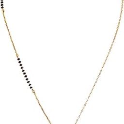 18K Rose Gold-Plated White Cubic Zirconia Studded Round Pendant Mangalsutra with Black Beaded Chain for Women & Girls – Daily & Contemporary Ethnic Looks-2