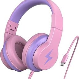 Candy Bila Kids Headphones, Wired Headphones for Kids Over Ear with Microphone, 85/94dB Volume Limiter Headphones for Girls Boys, Foldable Headphones for Learning & Entertainment, Pure Pink-26