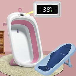 TONY STARK EXTRA LARGE SIZE Foldable Baby Bath tub & Premium Baby Bather/Sling Bather Seat with Water Temperature Display, Drain Plug, Portable Anti - Slip Collapsible Baby bath chair for Baby girls and boys Infants, Toddlers, Newborn and kids 0-5 Years (Pink)-picture-9