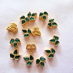 Jewellery Making kundan, Verticle Three Petals Design,Pack of 12 Green Color, use in Necklace Nath, mangalsutra, Earring, Imitation Jewellery-image-55