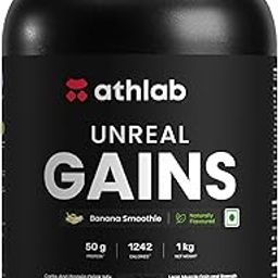 Athlab (by Nutrabay) Unreal Gains Mass Gainer | Organic Tapioca, Naturally Flavoured & Sweetened with Monk Fruit | 50g Protein, 1242 Caloreis, Easy Digesting Weight Gain Protein Powder - Banana Smoothie, 1 kg-image-26