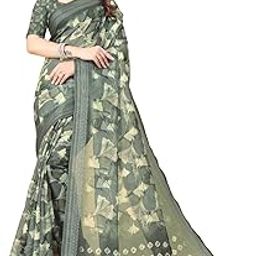 ABHYUDAYAM LOOME Women's Linen Cotton Printed Woven Saree with Blouse Piece, Traditional Indian Ethnic Saree| Linen Saree | Sarees for Women saree-18