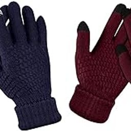 ANESHA Winter Gloves Women Cold Weather, Gloves for Women Wool Knitted Warm Lined, Gloves with Touch screen full Fingers Free Size Pack of 2 Multicolour-image-6