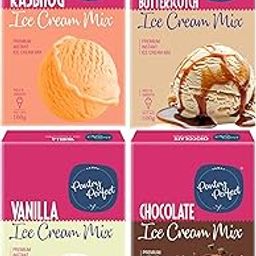Pantry Perfect Rajbhog, Butterscotch, Vanilla & Chocolate Ice Cream Mix - Pack of 4 (Each 100g) I Quick, Easy and Delicious Summer Treat Ready Mix, No Preservatives, No Hassle I Rich & Smooth I Easy to Prepare-picture-0