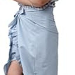 pure cotton sleeveless Square Neck Stripes top and shorts with Sarong clothing set - Sky Blue-18