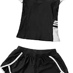 Lady Women's Swimsuit Short Sleeve Swimming suits for Travel Spa Beach Party M White Black|Clothing, Shoes & Accessories | Womens Clothing | Swimwear|1 Set Short Sleeve Swimsuit-image-32