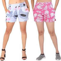 Women's Casual Cotton Shorts, Night Wear Shorts, Summer Shorts, Boxer Shorts, Soft & Comfy, lightweighted & Stylish Printed Shorts with Adjustable Waistband and Pockets - Pack of 2-image-86