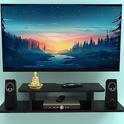 Dinise Deco Tv Entertainment Unit Set Top Box Stand Wall Mounted Shelf Racks Wooden Tv Cabinets For Home Living Room Floating Shelves For Bedroom - Black-picture-22
