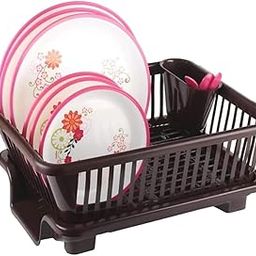 3 in 1 Large Plastic Durable Kitchen Sink Dish Rack Drainer Drying Rack Washing Basket with Tray for Kitchen, Dish Rack Organizers, Utensils Tools Cutlery - Brown (Sink Large)-picture-30