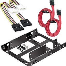 LipiWorld® Dual 2.5 inch to 3.5 inch Internal Hard Disk Drive SSD/HDD Adapter Mounting Kit Bracket with Sata 3 Cable and 4 Pin Molex to Single SATA Power Cable (HDD Mounting Kit Combo)-25