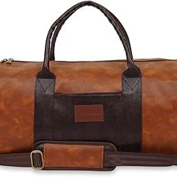 Leatherette Cabin Size Travel Duffle Bag 50cm (31 Litre) Weekend Luggage Duffel Gym Bag PU Tan Shoulder Bag Overnight Leather Bag-image-67