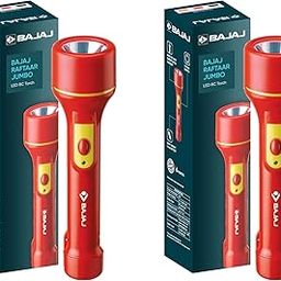 Bajaj Raftaar Jumbo LED RC Torch | Upto 4 Hrs Backup | 3 Mode Switch | 6 Months - Warranty (Pack of 2, Red)-12