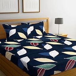 YMORIA Glace Cotton Super Soft Flat Double Bed Bedsheets with 2 Pillow Covers for Bed King Size (Size-90 X 100 Inch) (Blue)-31