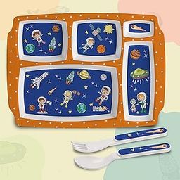 Cello Kidzbee Pentameal Cosmic Explorer Melamine Meal Set for Kids | BPA Free and Food-Grade Material | Attractive and Kidfriendly Designs | Break Resistant & Durable Set | Set of 3, Navy Blue-3