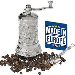 Black Pepper Grinder, Refillable Turkish Spice Mill with Adjustable Grinder, Manual Pepper Mill with Handle, Antique Spice Grinder Metal with Hand Crank, Adjustable Coarseness, Bright Silver-image-3