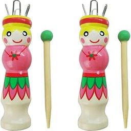 2 Sets Diy Hand-Painted Pattern Hand Tool Wood Knitting Tool, French Knitter Spool, Wooden Knitting Doll, for Crafting and Beginners-16