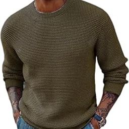 Waffle Knit Mens Sweater Woolen Round Neck Wool Pullover-image-81