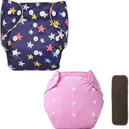 Kritiu Reusable Cloth Diaper | High Absorbent Washable Diaper | Combo Pack | Purple Star Printed and Pink Plain Diaper with Pad-image-14