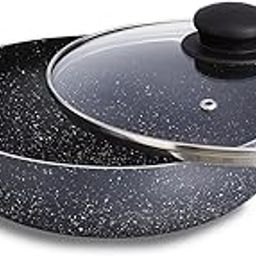 Amazon Brand - Solimo Non-Stick Kadai with Glass Lid | Granite Finish | Induction Base | PFOA Free | High Temperature Resistant Exterior Coating | 22 cm | Grey-17