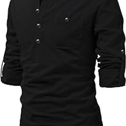 Men's Slim Fit Full Sleeve Spread Collar Cotton Short Kurta-image-5