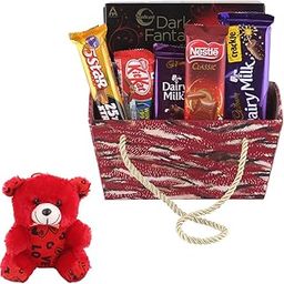 SFU E Com Creamy Crackle Gift Hamper | Valentine Teddy Bear With Chocolate Combo | Valentine Chocolate Hamper | 791-89