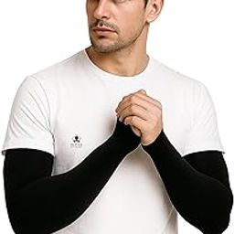 1 Pairs UV Sun Protection Arm Sleeves,Cooling Cricket Sports Hand Cover for Men/Women Black-63