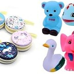 ManaBee Unicorn Printed Multipurpose Coin/Earphone Pouch -Pack of 6 + Animal and Star Shape Sorting Toy Set -Assorted Plastic Pieces for Tabletop Play-26
