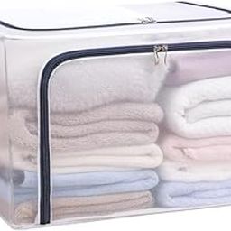 VIPREKHO Foldable Transparent Under bed Storage Bag for Clothes Stackable Storage Units Boxes with Stainless Steel Frame, Folding Cabinet Boxes Zipper Large Capacity 66 liter Cloth Storage Bag-image-71