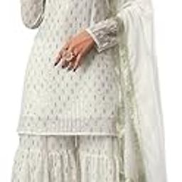 Women's Georgette Embroidery Salwar Suit Set Kurta Sharara with Dupatta-image-80