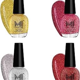 MI Fashion Platinum Collection 12 ml each Set of 4 Glitter High Shine Long Lasting Nail Polish Colors at Your Fingertips(Golden Gold,Pink,Silver,Magenta)-8