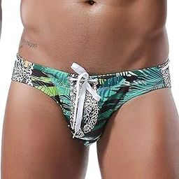 Mens Bikini Briefs Sexy Low Rise Flowers Print Quick Dry Swim Trunk Swimsuit Swimwear (Cheetah, XL Fit Waist 32-34 inch)-picture-12