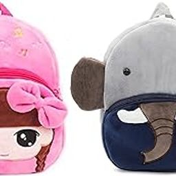 Kids School Bag Soft Plush Backpacks Cartoon/Boy/Girl/Baby/ (2-5 Years) (Elephant & Hi Girl)-image-70