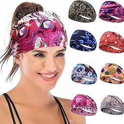 KATOCHUG Headbands for Women Boho Printed Hair Band- 8-Pack Non-Slip Head Bands for Sport Yoga, Running Fitness.-image-11
