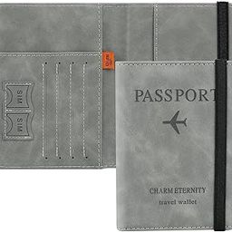 Passport Holder Cover Travel Wallet Organiser with RFID Protection for Women Men,Passport Case with Pu Leather Travel Document Holder (Grey / 1 Pcs)-image-106
