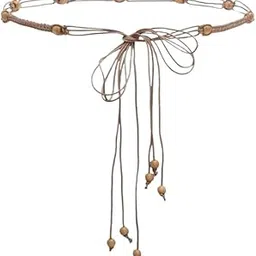 ftk Women's Retro Wax Rope Belt Ethnic Braided Thin Waist Rope with Beads for Dress and Tunic-picture-0