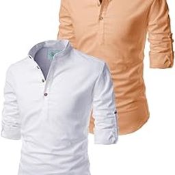 Fancy Men's Cotton Blend Slim Fit Black with White Short Kurta Pack 2-image-1