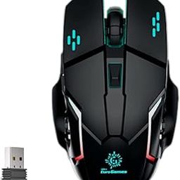 RPM Euro Games USB Wireless Gaming Mouse Rechargeable 500 Mah Battery Dpi Upto 3200 6 Color RGB Lights Rubber Coated Mice, Black - Pc-21