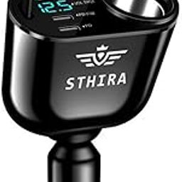 STHIRA® 5 in 1 Car Cigarette Lighter Splitter with Retractable USB C Charging Cable, LCD Real Time Voltage Display, Dual PD 30W Type C Ports, USB A Port Universal 12V/24V Car Cigarette Lighter Charger-picture-4