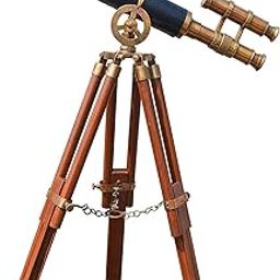 Grow More Planters Vintage Style Antique Brass Leather Telescope Nautical with Stand Wooden Tripod (Golden) Telescope-picture-30
