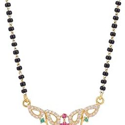 925 Sterling Silver Traditional Mangalsutra Necklace with CZ Diamond Floral Pendant, Black Beads Chain 18K Micron Gold Plated | Hypoallergenic | Pure Silver Gift For Wife-image-15